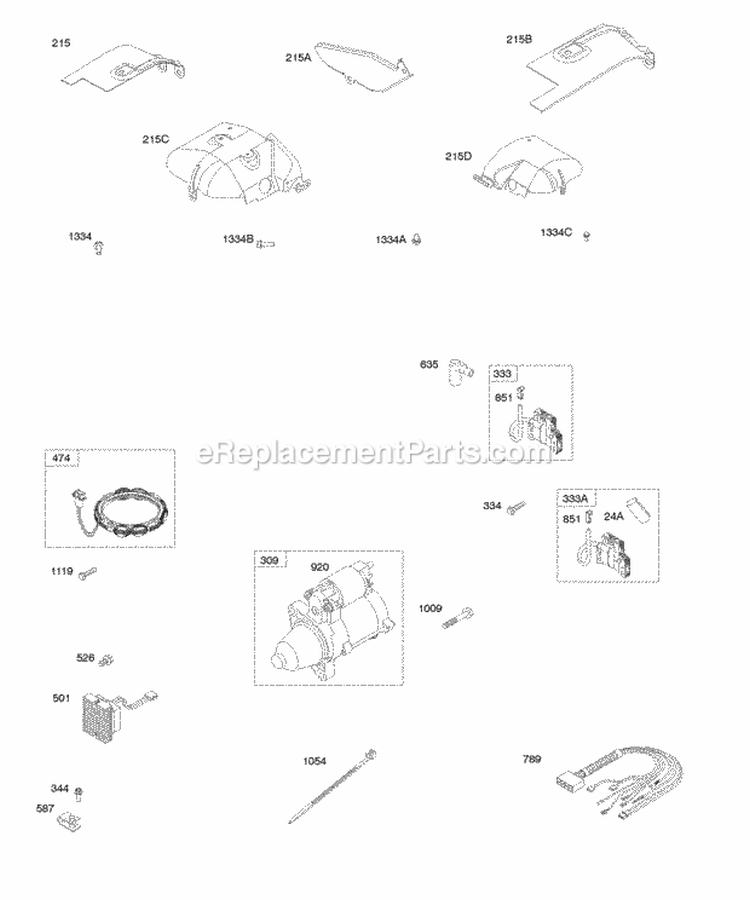 Air Guides Alternator Electric Starter Ignition Diagram and Parts List for 542777-0113-E1  Briggs and Stratton Engine